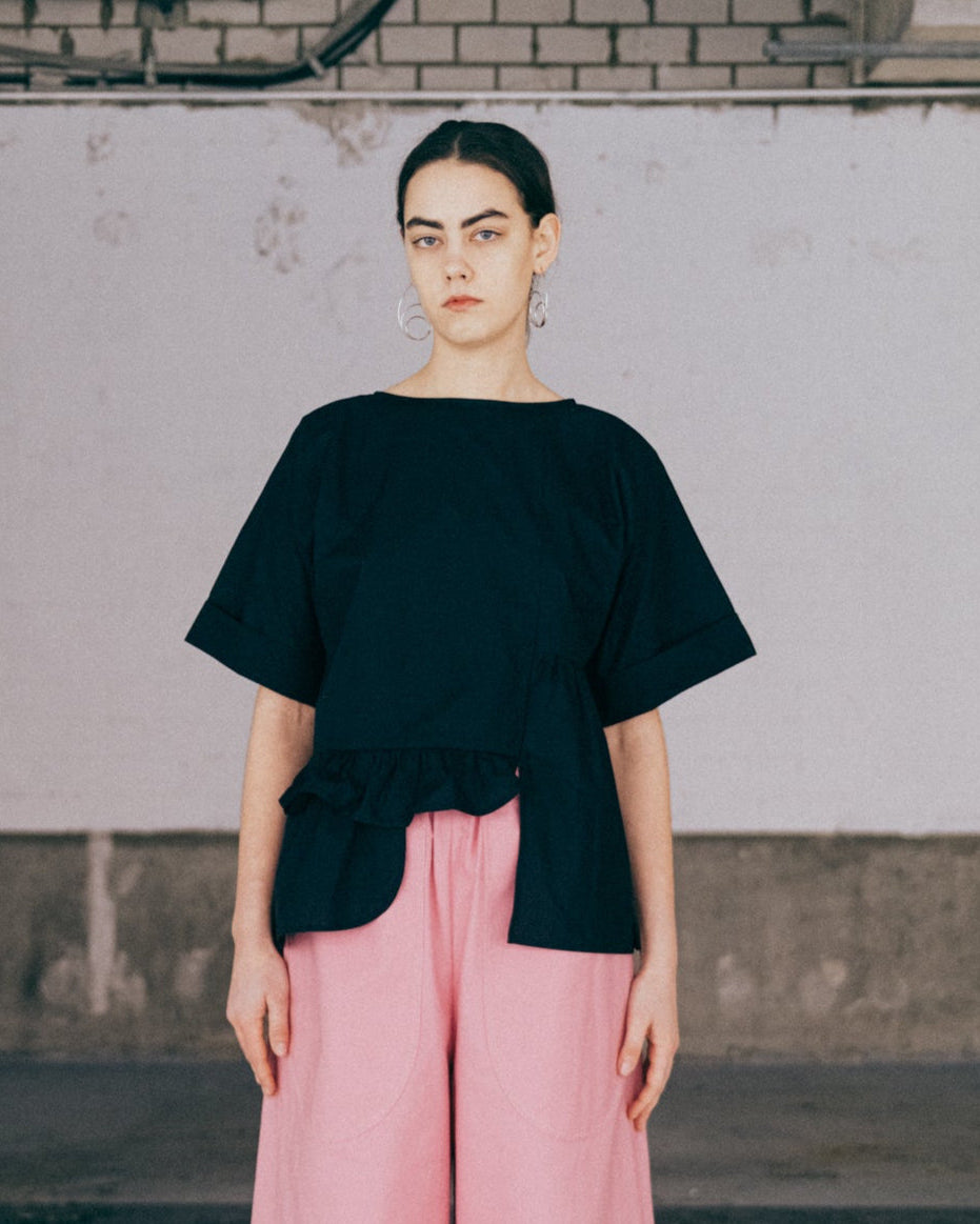 blouse with asymmetric flairs