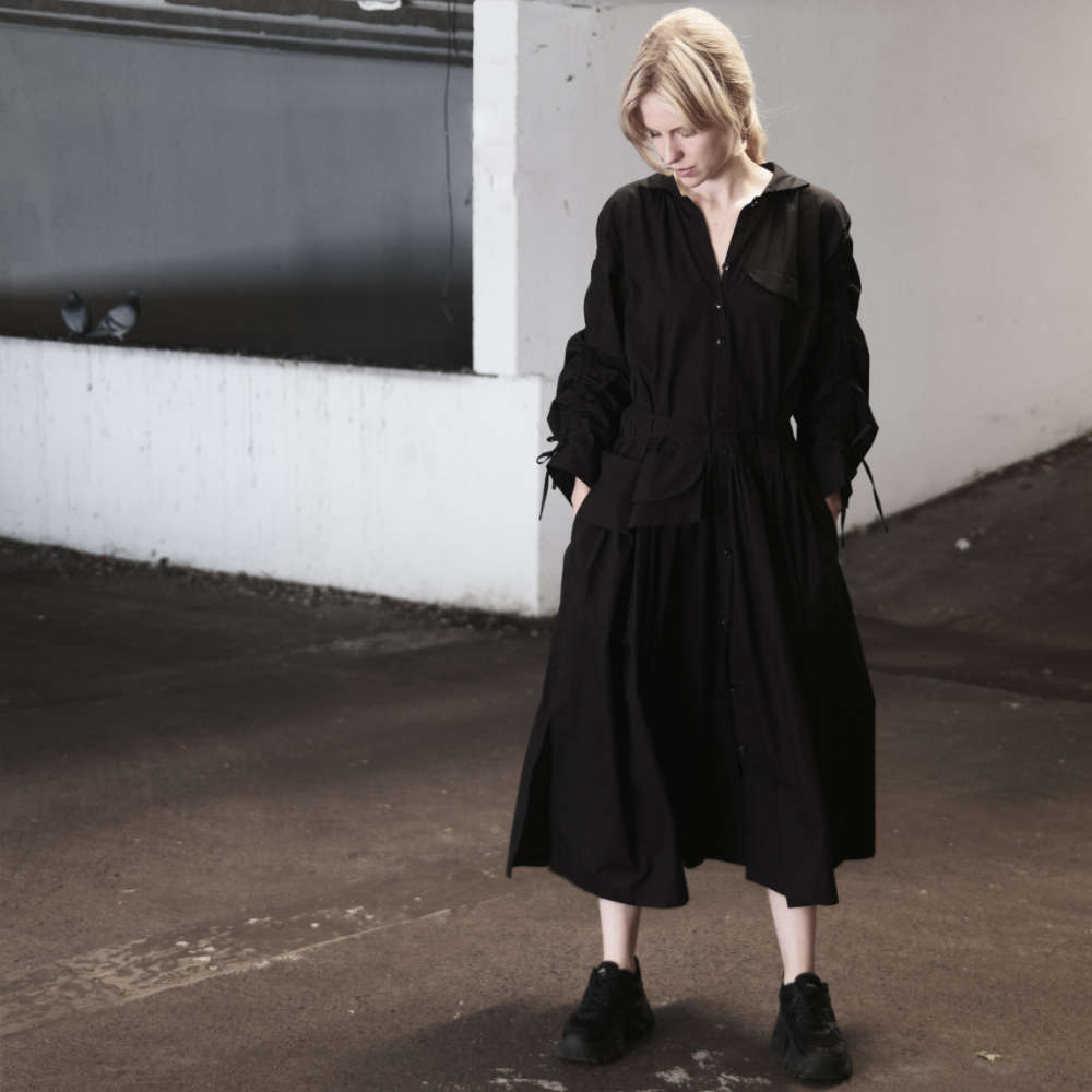 oversized poplin dress gathered sleeves