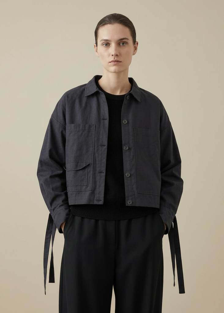 denim jacket with gathering and big pockets