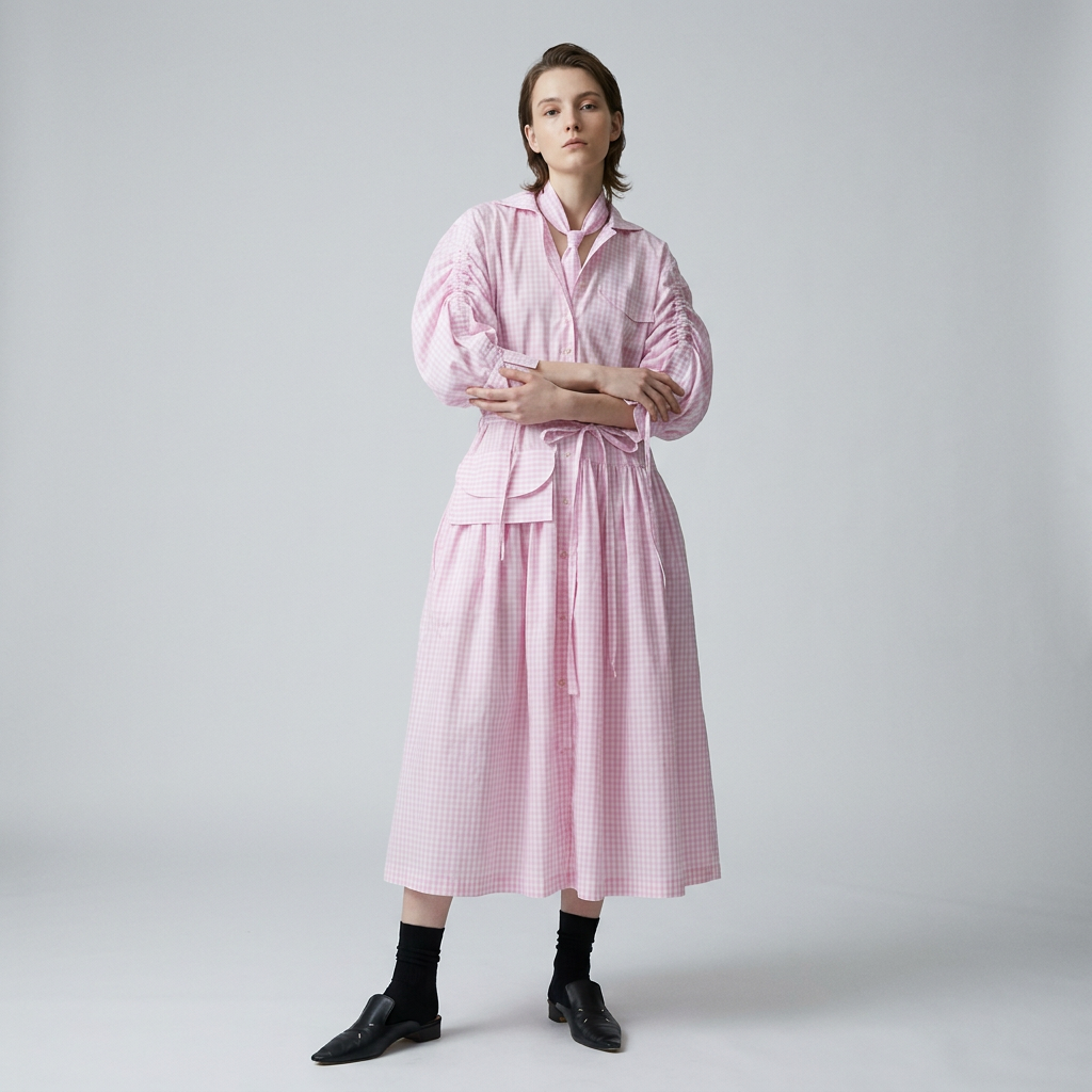 oversized poplin dress gathered sleeves