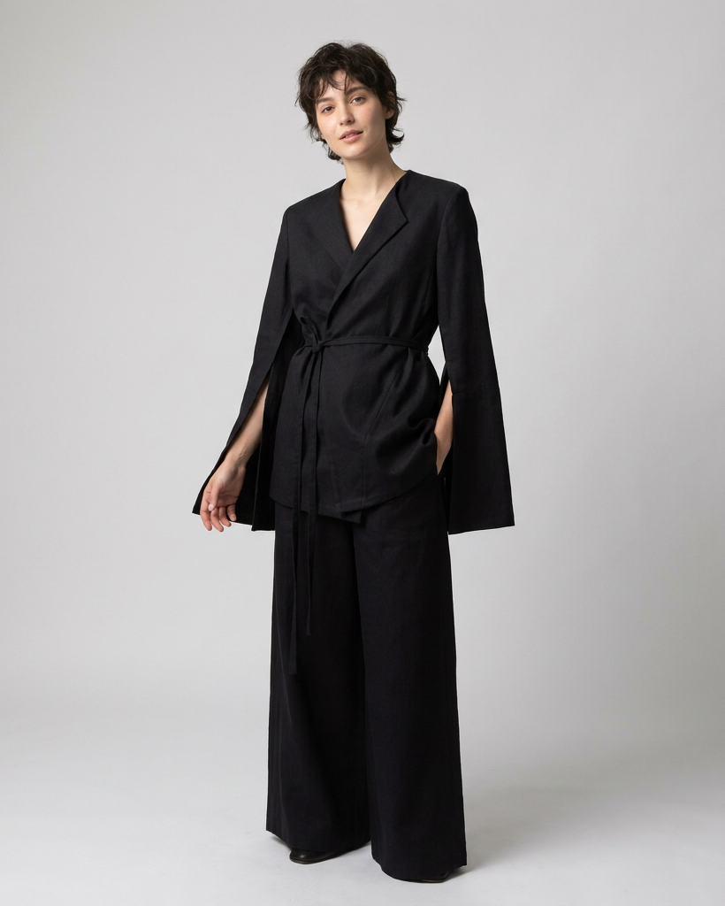 black pants suit with long sleeves