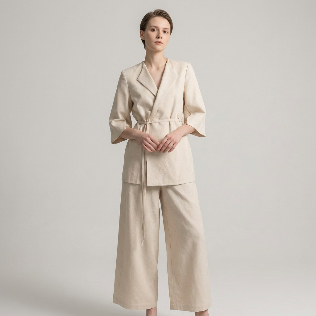 pants suit with 3/4 length in off-white