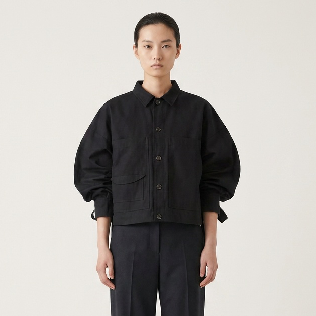 denim jacket with gathering and big pockets