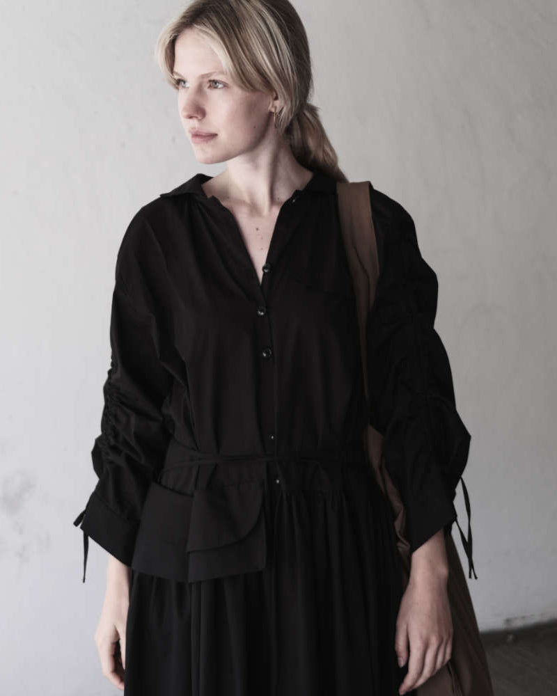 oversized poplin dress gathered sleeves