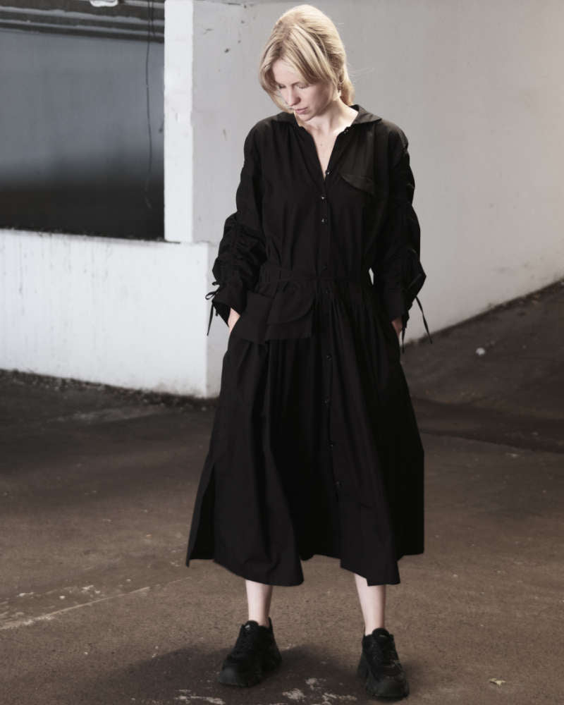 oversized poplin dress gathered sleeves