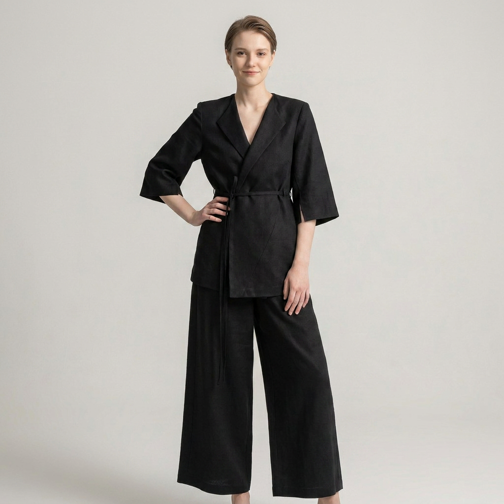 black pants suit with 3/4 sleeves