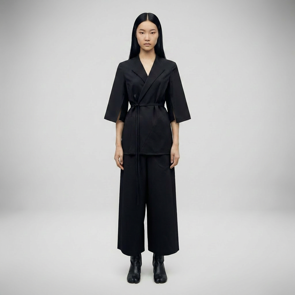 black pants suit with 3/4 sleeves