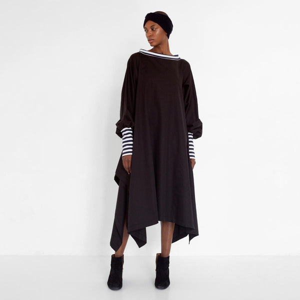 draped satin dress with stripe detail by Natascha von Hirschhausen fashion design made in Berlin