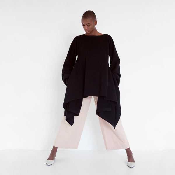 flowing oversized sweater with ruffled sleeves by Natascha von Hirschhausen fashion design made in Berlin