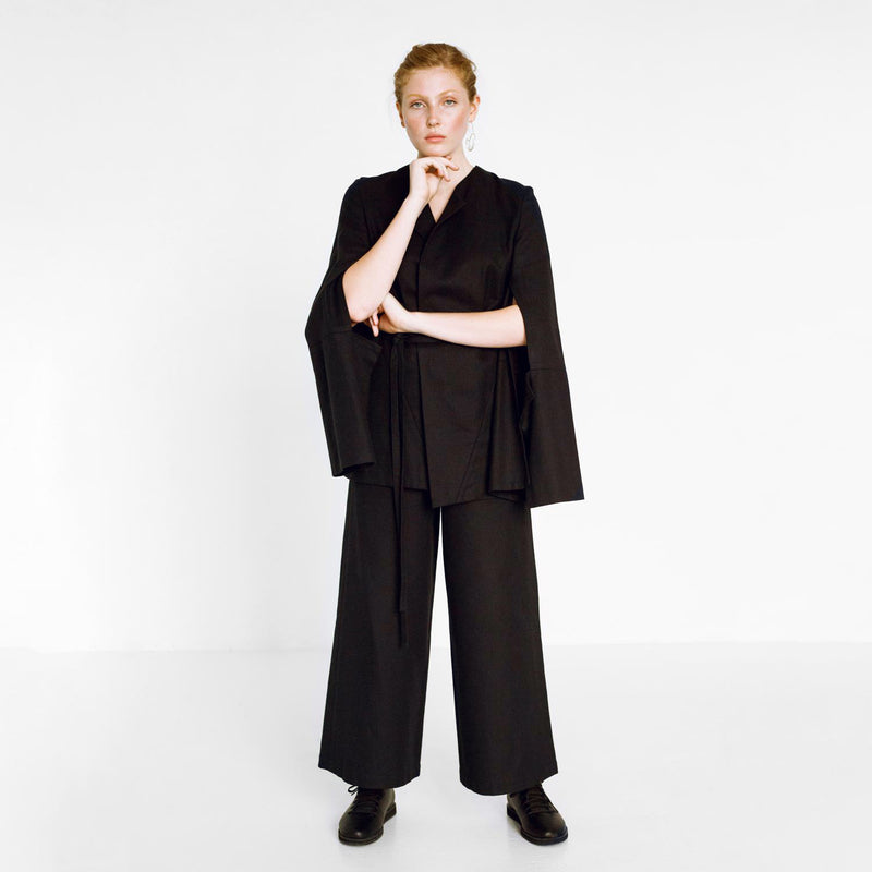 pants suit with herringbone pattern