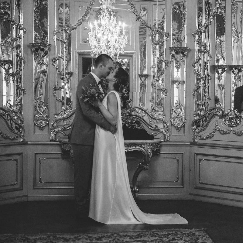 modern bridal dress made of Peace Silk by Natascha von Hirschhausen fashion design made in Berlin