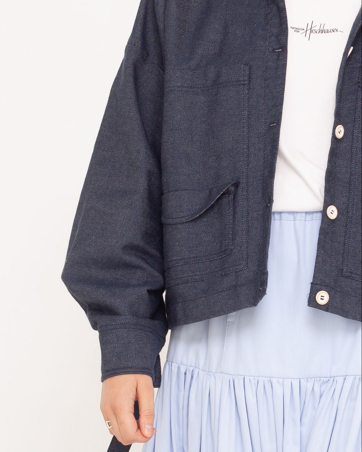 denim jacket with gathering and big pockets