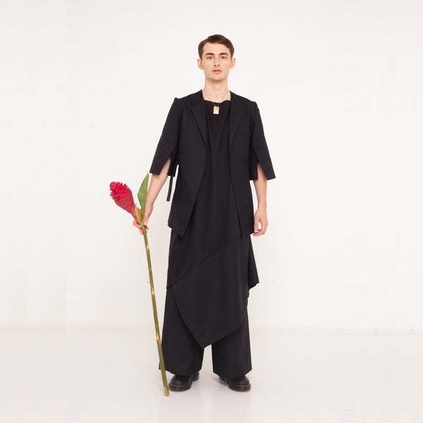 8 asymmetric woven dress with material mix  2023-01-03-WasteLessFashion by Natascha von Hirschhausen WasteLessFuture.jpg