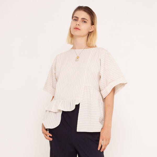 striped blouse with asymmetric flairs