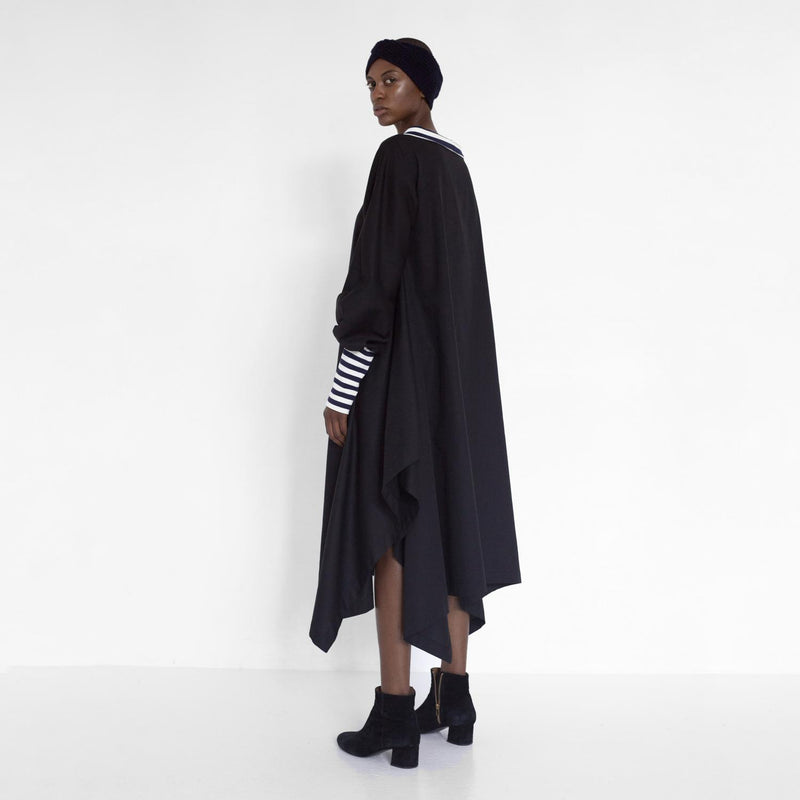 draped satin dress with stripe detail by Natascha von Hirschhausen fashion design made in Berlin