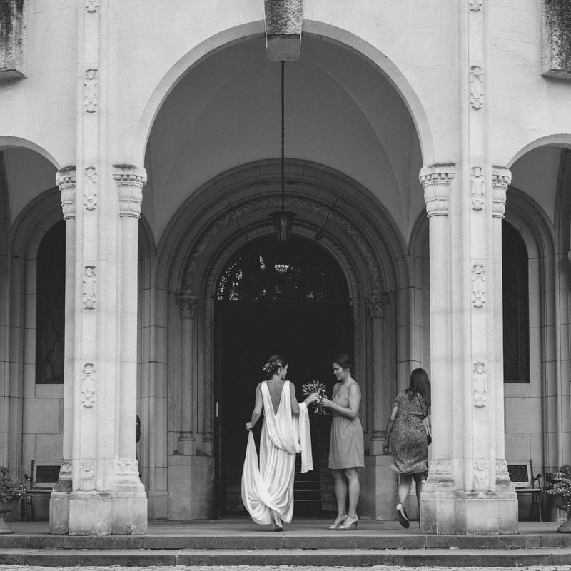 modern bridal dress made of Peace Silk by Natascha von Hirschhausen fashion design made in Berlin