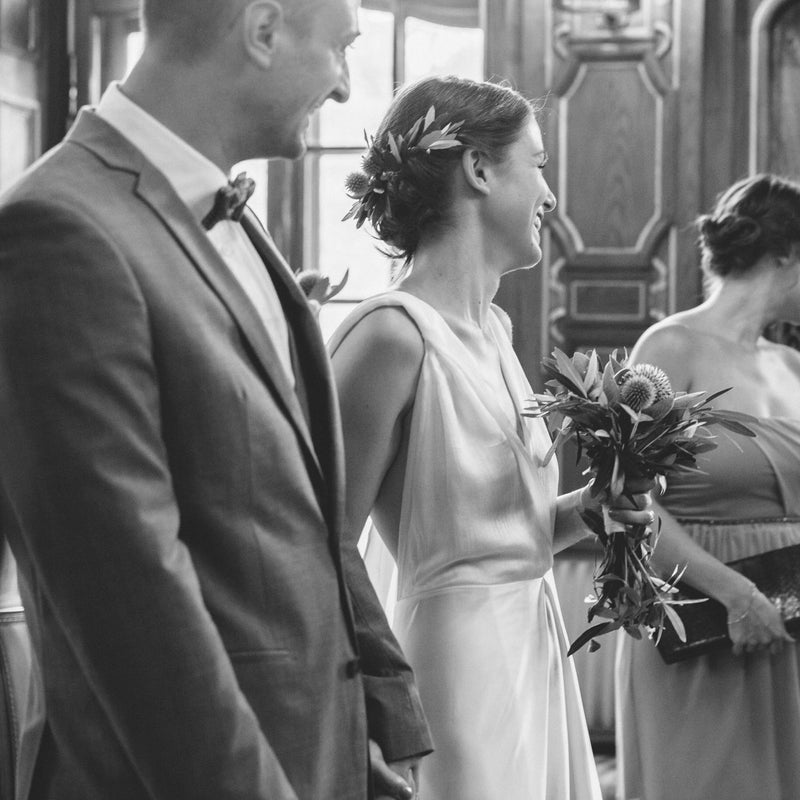 modern bridal dress made of Peace Silk by Natascha von Hirschhausen fashion design made in Berlin