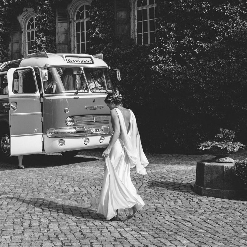 modern bridal dress made of Peace Silk by Natascha von Hirschhausen fashion design made in Berlin