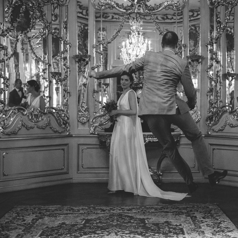 modern bridal dress made of Peace Silk by Natascha von Hirschhausen fashion design made in Berlin