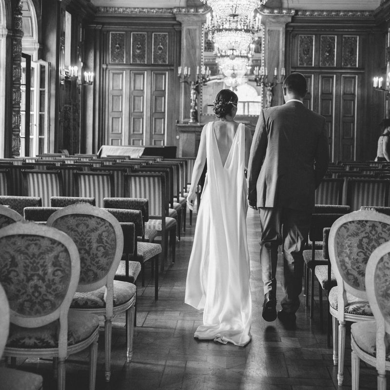 modern bridal dress made of Peace Silk by Natascha von Hirschhausen fashion design made in Berlin
