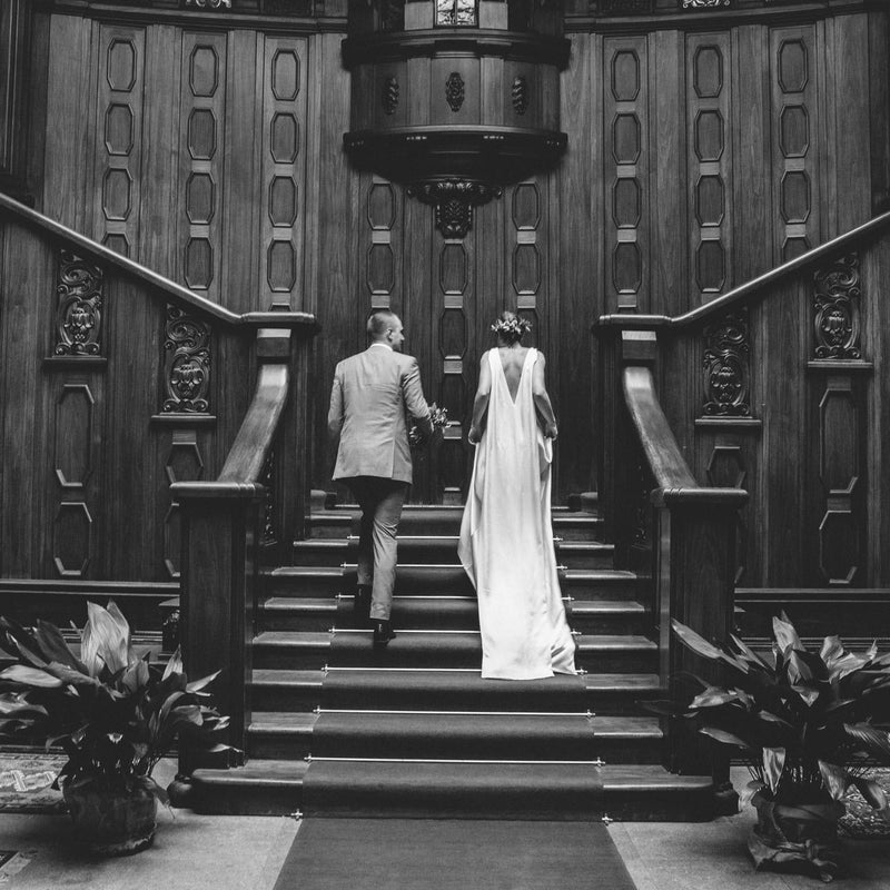 modern bridal dress made of Peace Silk by Natascha von Hirschhausen fashion design made in Berlin