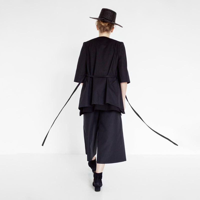 modern pants suit with herringbone pattern by Natascha von Hirschhausen fashion design made in Berlin