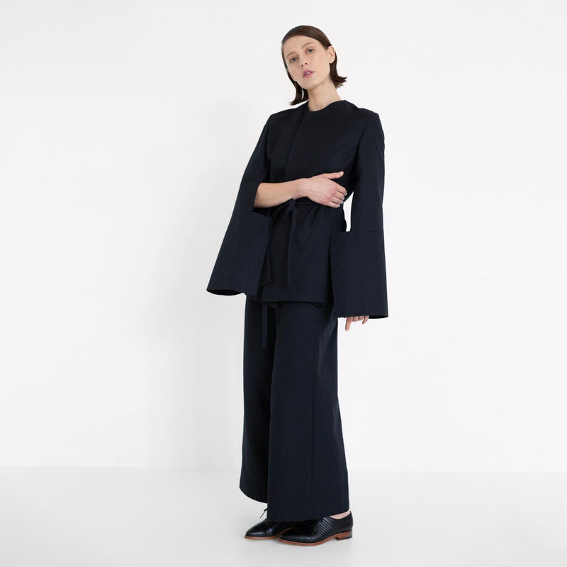 sophisticated pants suit with herringbone pattern by Natascha von Hirschhausen fashion design made in Berlin