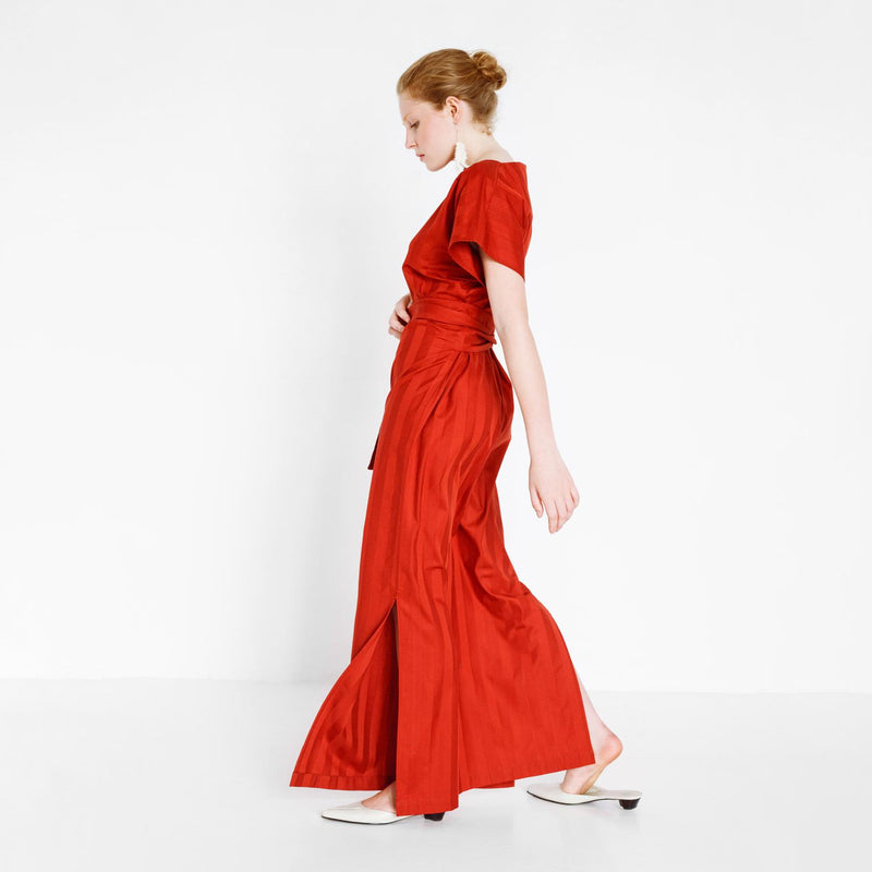 striped evening gown with stripes by Natascha von Hirschhausen fashion design made in Berlin
